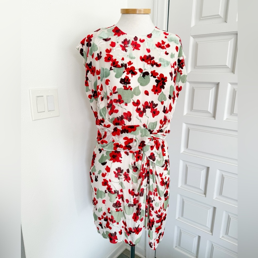 Rag & Bone Dress Red & White Floral Poppy Velvet Sleeveless Sheer Size 10 NWT